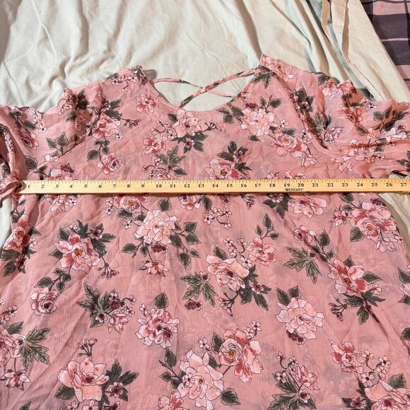 Torrid Women's Plus 3X Floral Print Chiffon Ruffle Bell Sleeve CrissCross Blouse - Picture 7 of 9